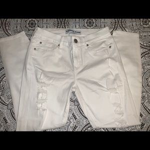 Mid Rise White Destroyed Jean Leggings